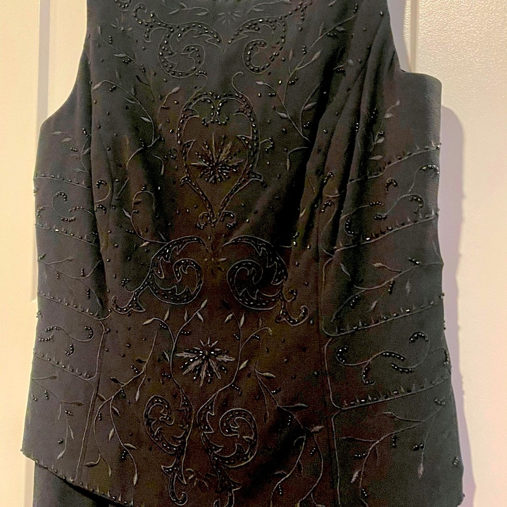 Long black beaded special occasion dress